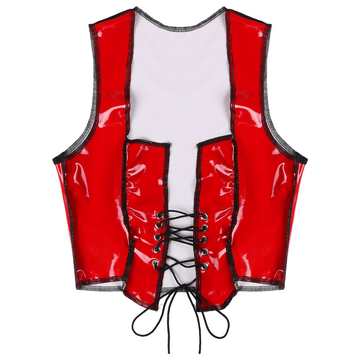 Women Fashion Lace-Up Patent Leather Sexy Crop Top / Wet Look Shiny Sleeveless Tank Top - EVE's SECRETS